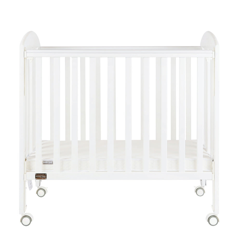 Baby Star Easi Foldable Baby Cot with 2" Mattress - White / New Zealand Pine