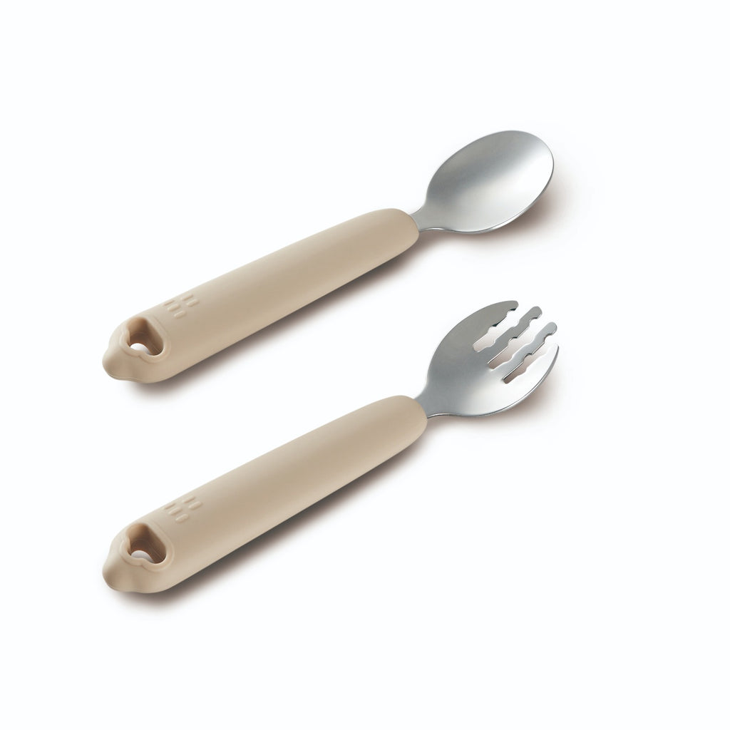 KUKU PLUS Silicone Stainless Steel Spoon & Fork - Earl Grey